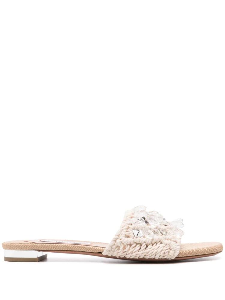 Aquazzura Crystal Cote knitted slides - Neutrals Cover