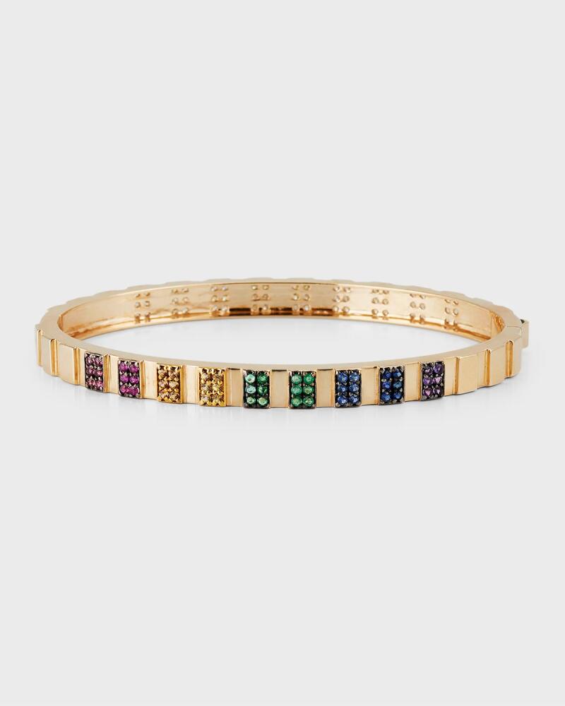 Siena Jewelry 14K Gold Rectangle Rainbow Diamond-Side Bangle Bracelet in Pink Spinel, Ruby, Sapphire, Emerald, And Amethyst Cover