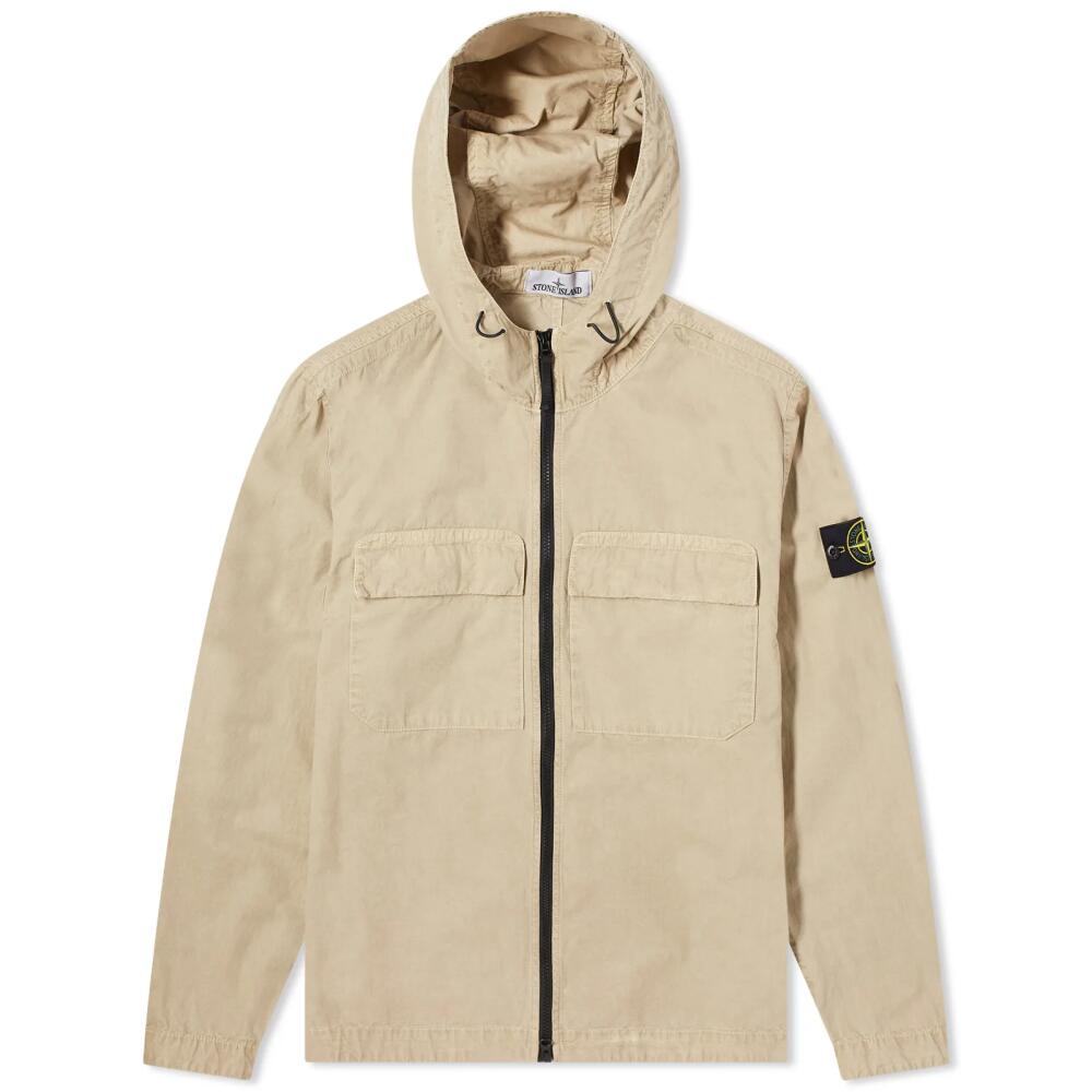 Stone Island Men's Brushed Cotton Canvas Hooded Overshirt in Sand Cover