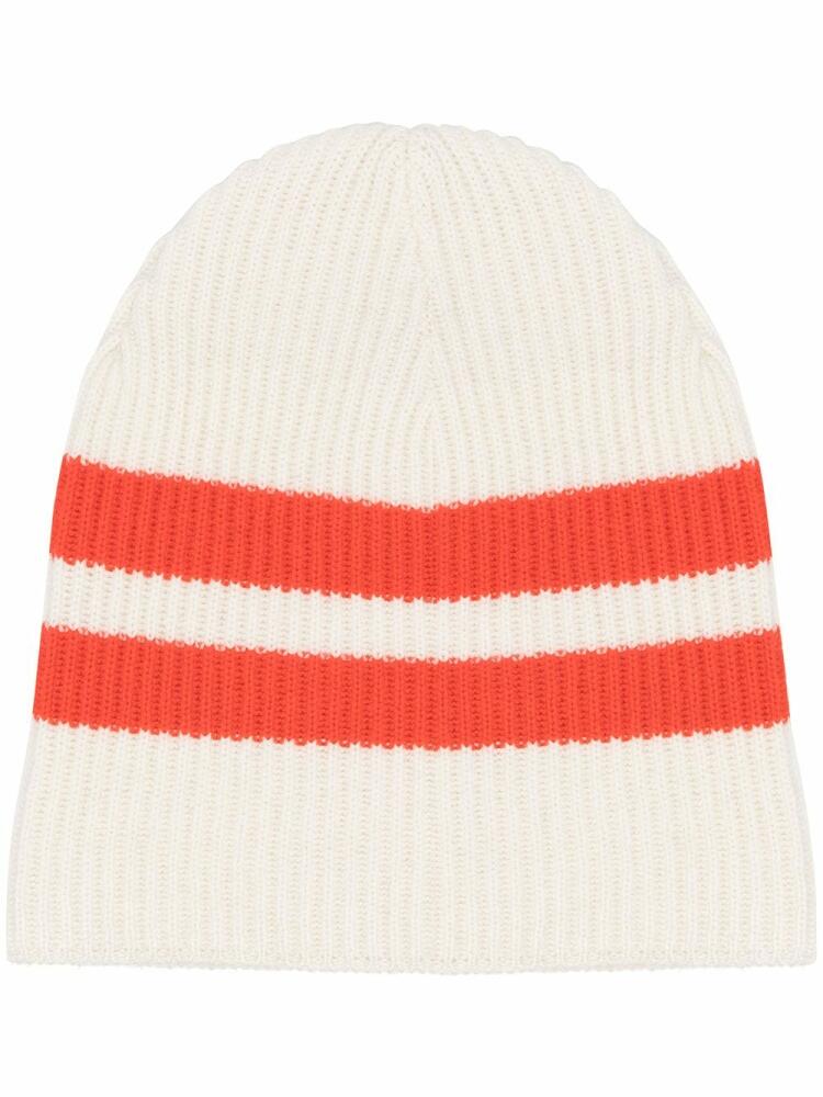 Cashmere In Love striped ribbed-knit beanie - Neutrals Cover