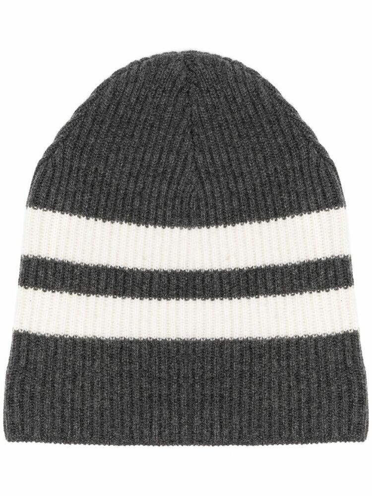 Cashmere In Love striped ribbed-knit beanie - Grey Cover