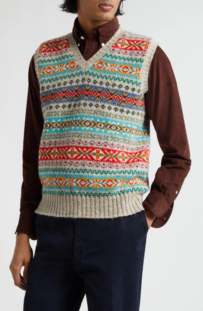 Drake's Fair Isle Wool Sweater Vest in Red Multi Cover