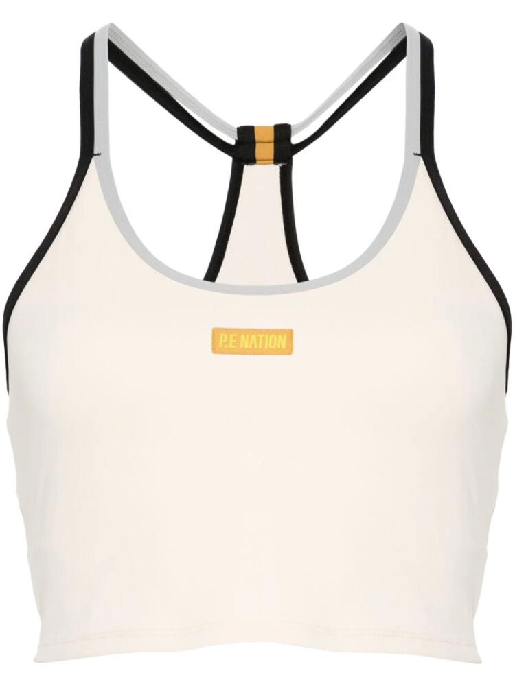 P.E Nation Podium logo-patch sports bra - Neutrals Cover