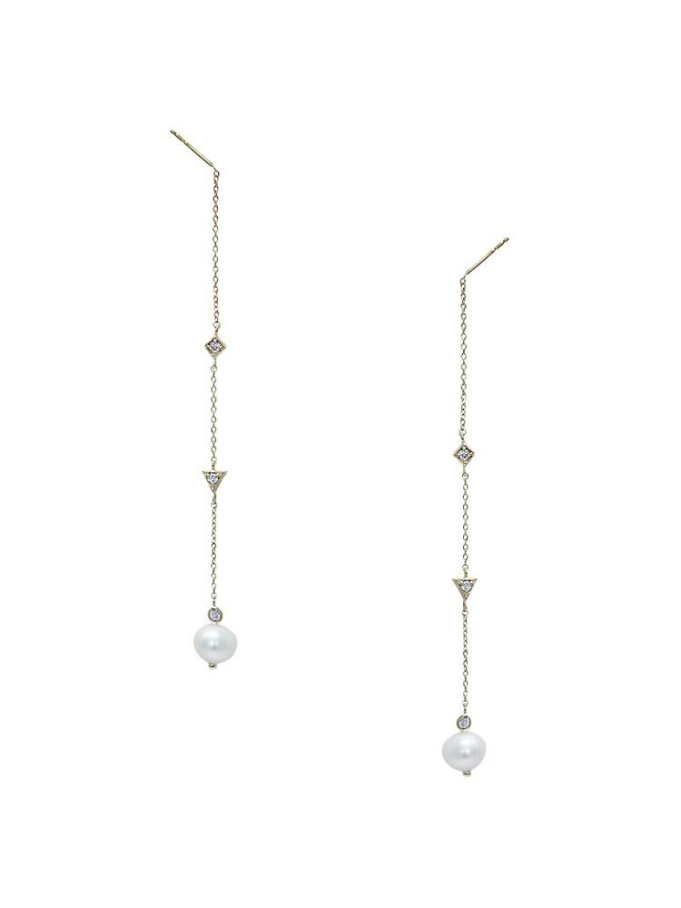 Anzie Women's 14K Yellow Gold, 6MM Freshwater Pearl & Diamond Drop Earrings Cover