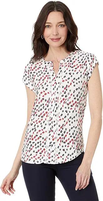 Tommy Hilfiger Ditsy Floral Split Neck Blouse (Scarlet Multi) Women's Clothing Cover