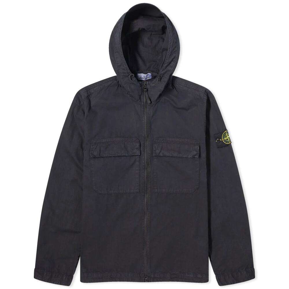 Stone Island Men's Brushed Cotton Canvas Hooded Overshirt in Navy Cover