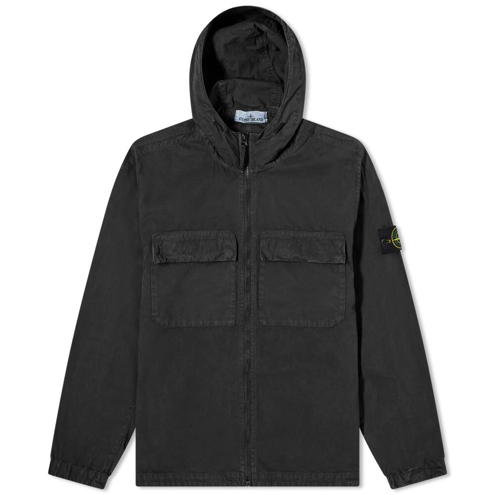 Stone Island Men's Brushed Cotton Canvas Hooded Overshirt in Black Cover