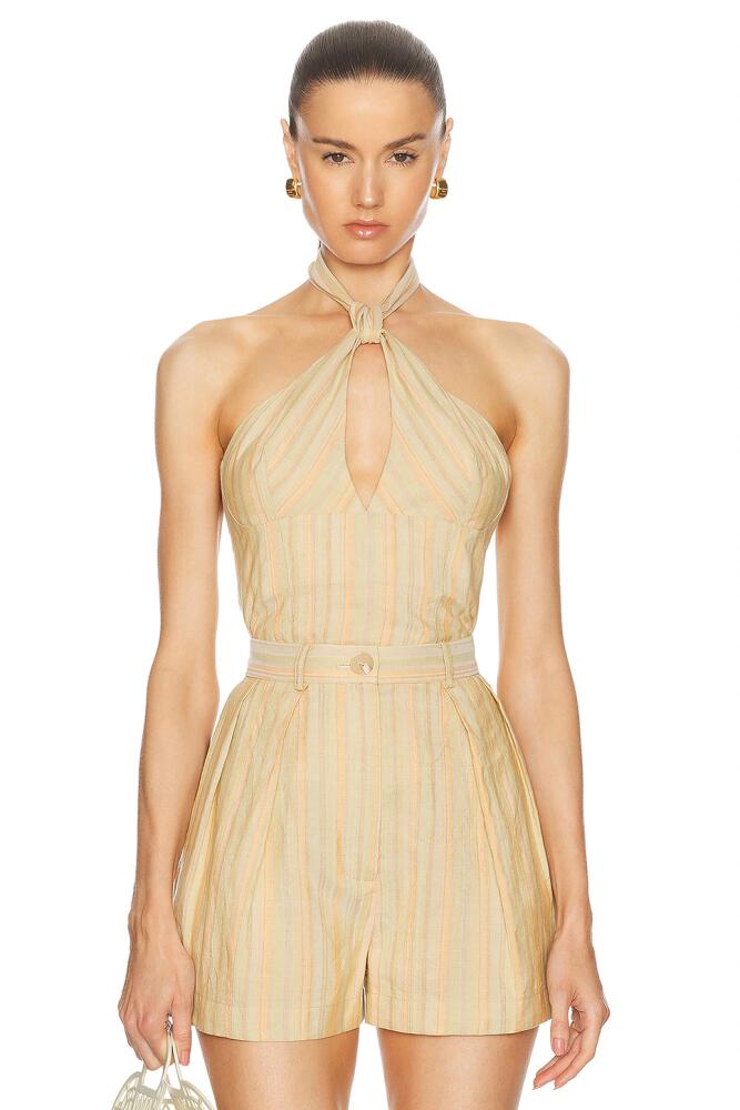 MATTHEW BRUCH Knotted Halter Top in Tan Cover