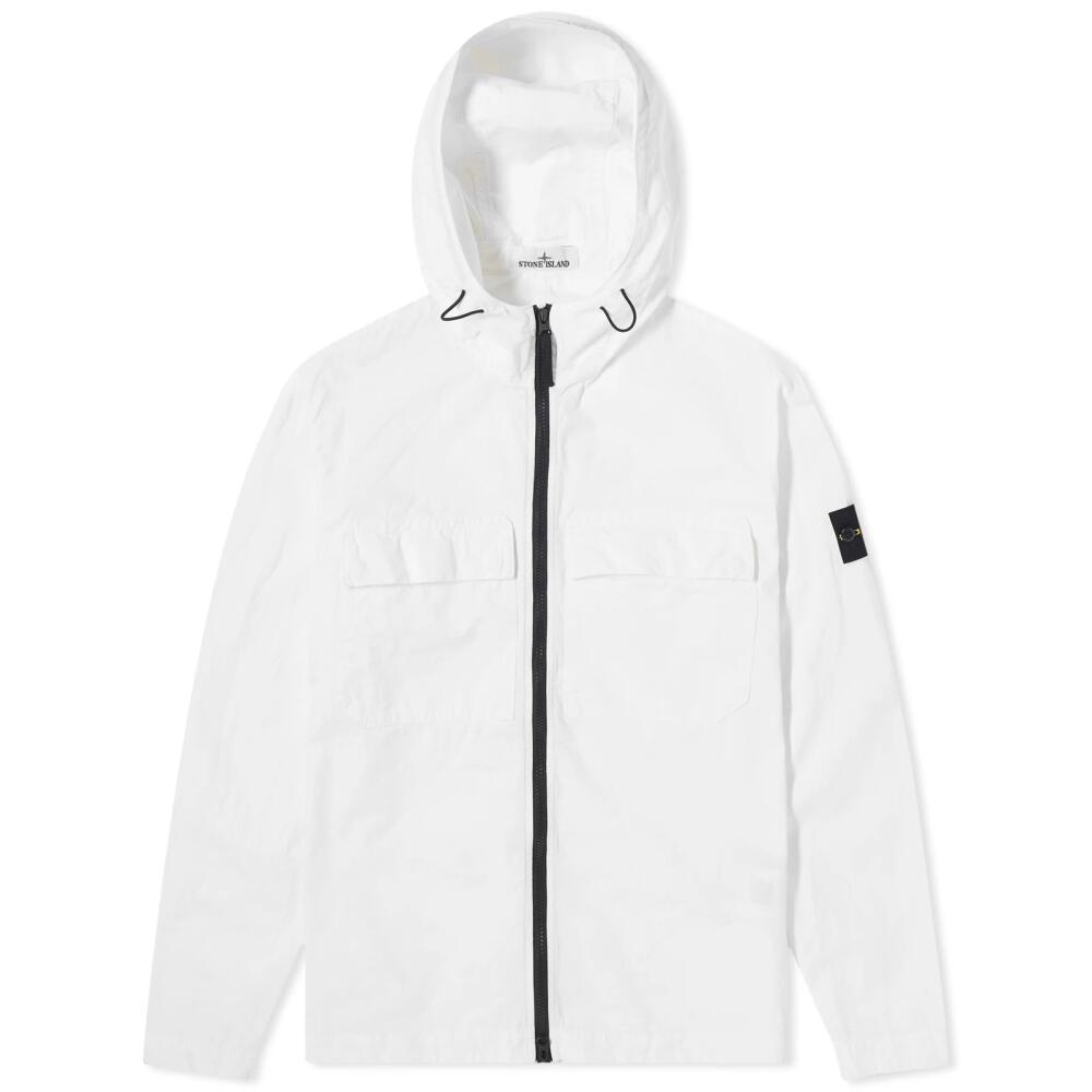 Stone Island Men's Brushed Cotton Canvas Hooded Overshirt in White Cover