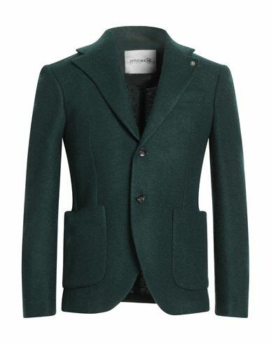 Officina 36 Man Blazer Dark green Polyester, Virgin Wool, Acrylic Cover