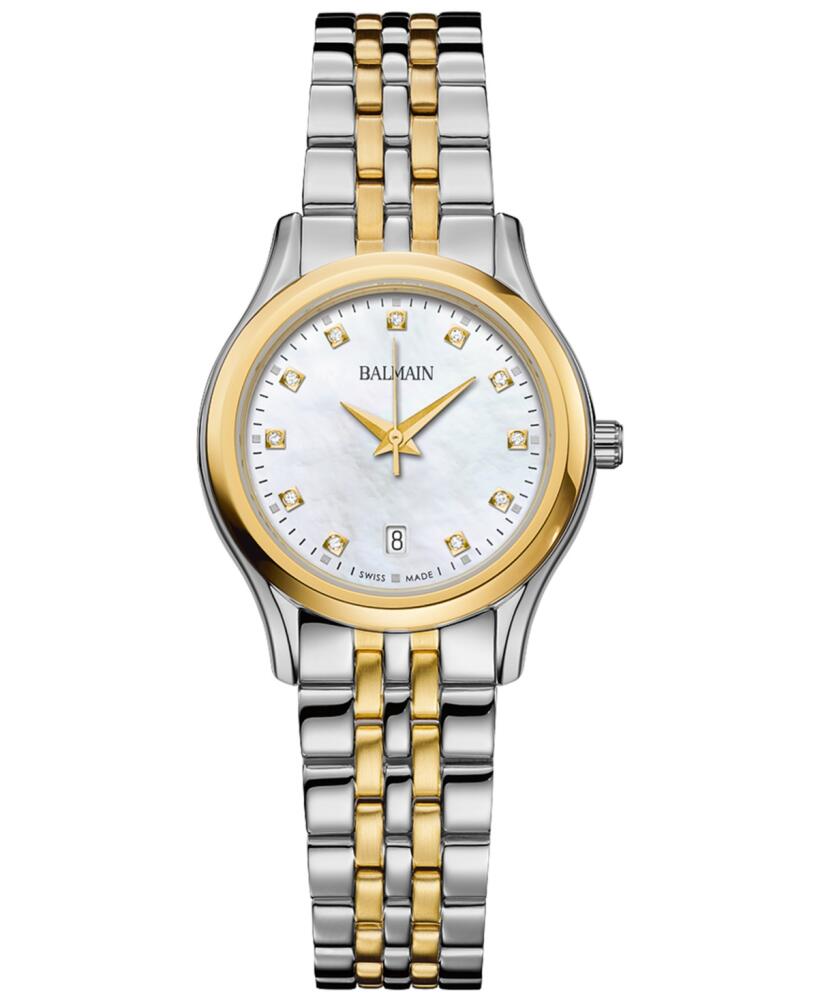 Balmain Women's Swiss Beleganza Diamond (1/20 ct. t.w.) Two-Tone Stainless Steel Bracelet Watch 28mm - Silver/yellow Cover