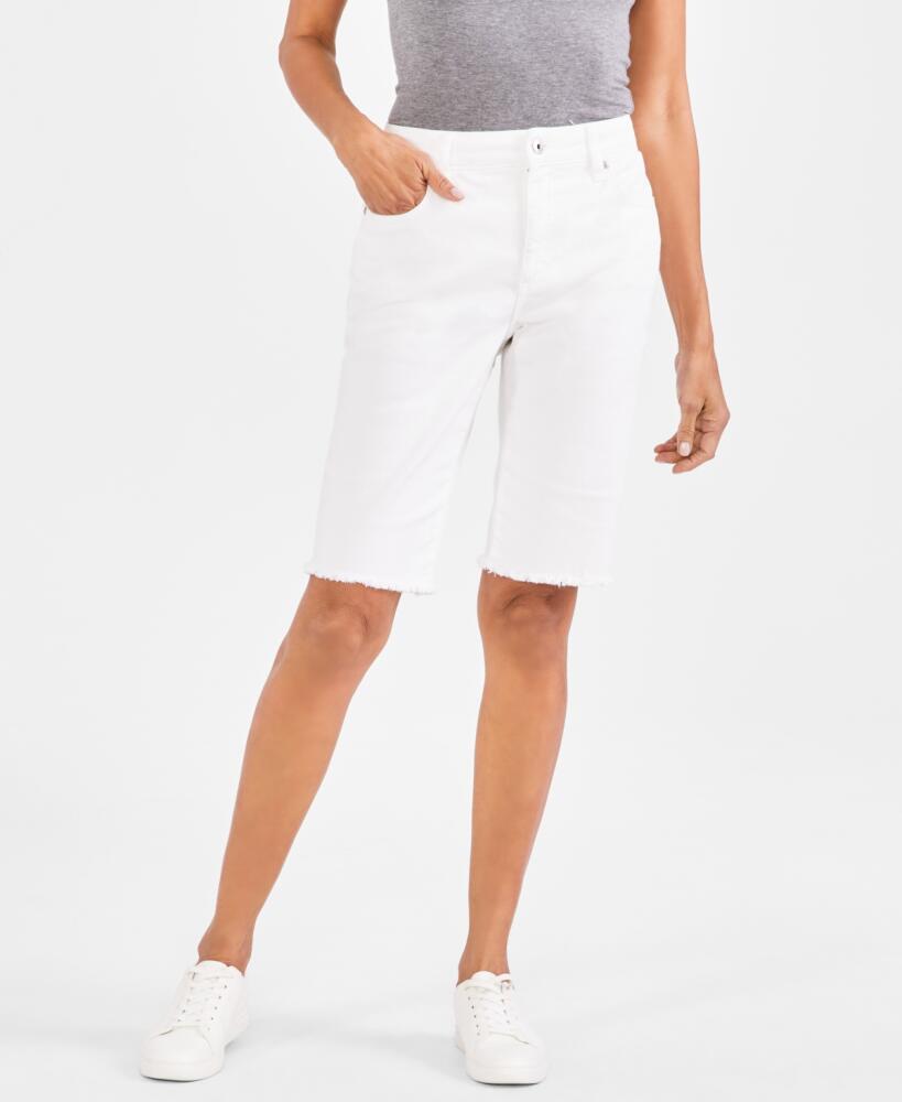 Style & Co Women's Mid-Rise Raw-Edge Bermuda Jean Shorts, Created for Macy's - Bright White Cover