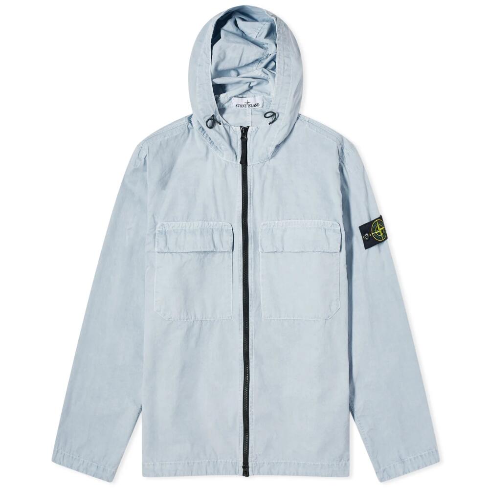 Stone Island Men's Brushed Cotton Canvas Hooded Overshirt in Sky Blue Cover