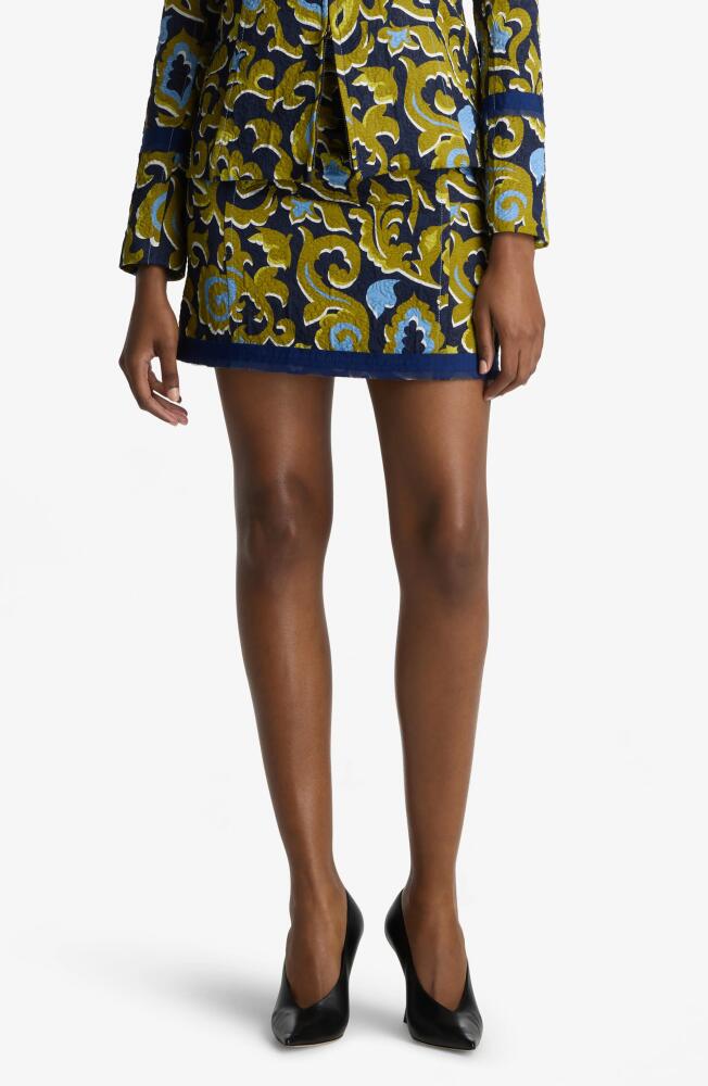 St. John Collection Western Paisley Print Cotton Blend Matelassé Miniskirt in Royal Blue Multi Cover