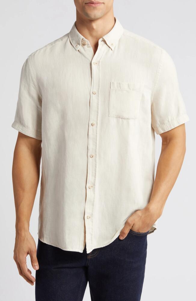 Johnston & Murphy Antique Dyed Linen Blend Short Sleeve Button-Down Shirt in Light Gray Cover