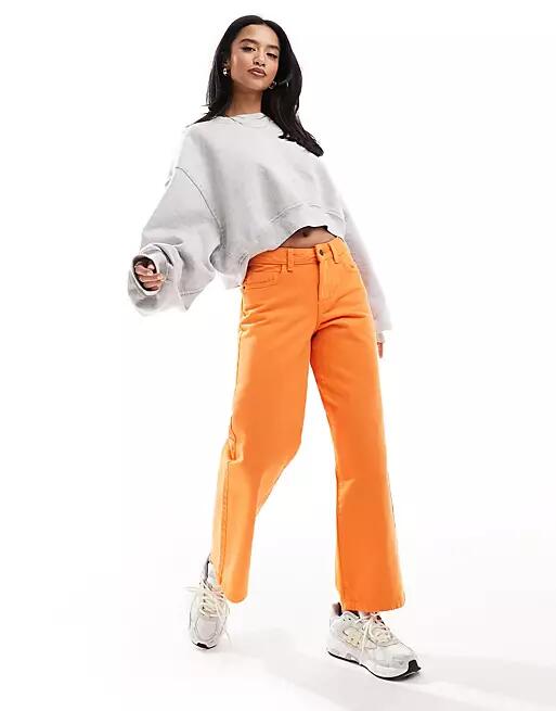 Noisy May Petite wide leg jeans in bright orange Cover