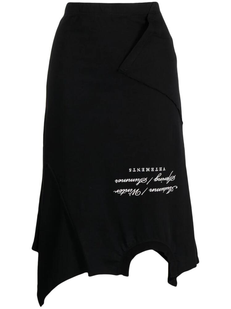 VETEMENTS asymmetric-hem logo-embroidered skirt - Black Cover