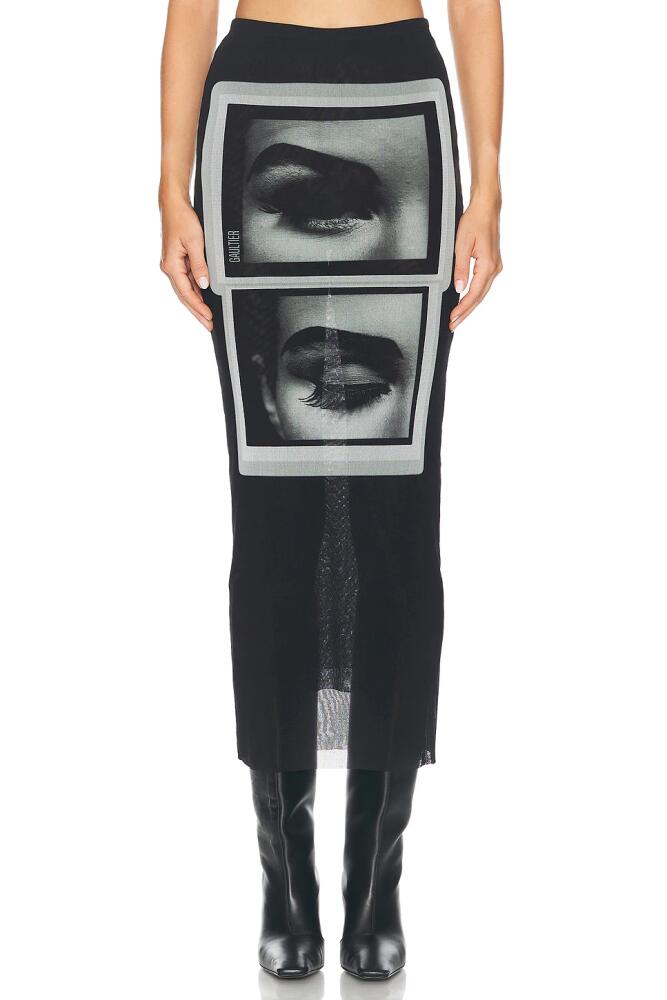 Jean Paul Gaultier Eyes And Lips Mesh Printed Long Skirt in Black Cover