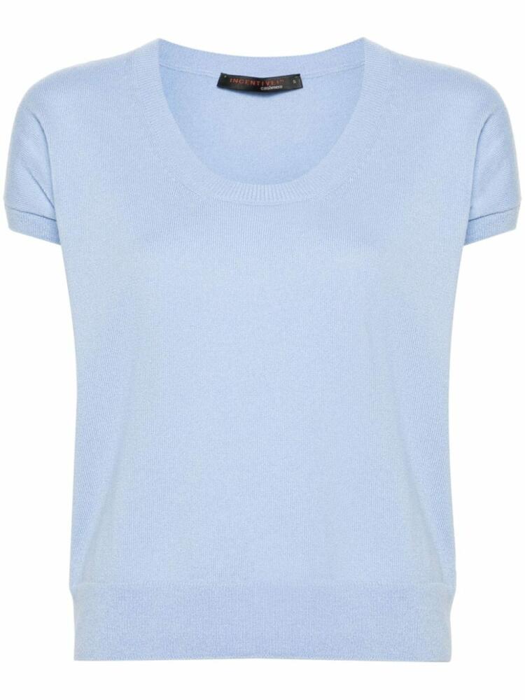 Incentive! Cashmere short-sleeve cashmere knitted top - Blue Cover