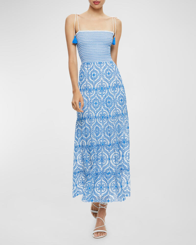 Alice + Olivia Marna Embroidered Tiered Tie-Strap Maxi Dress Cover