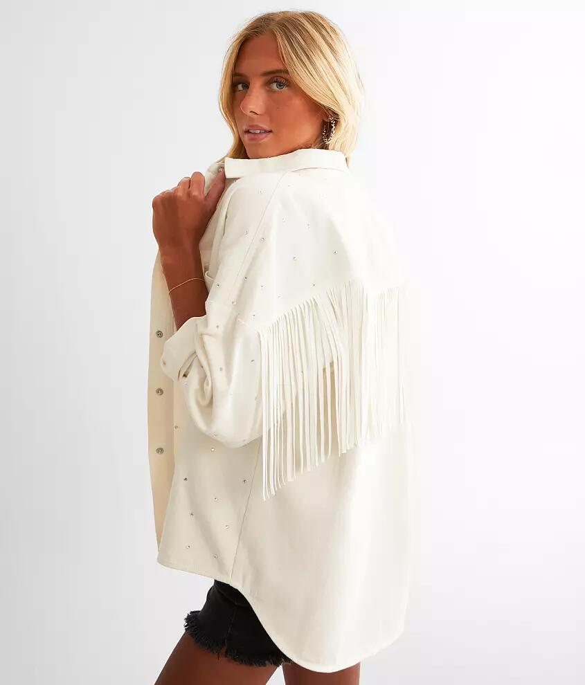 Blue B Rhinestone Fringe Denim Jacket Cover