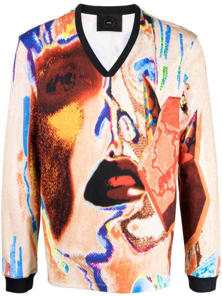 Limitato painterly-print V-neck sweatshirt - Multicolour Cover