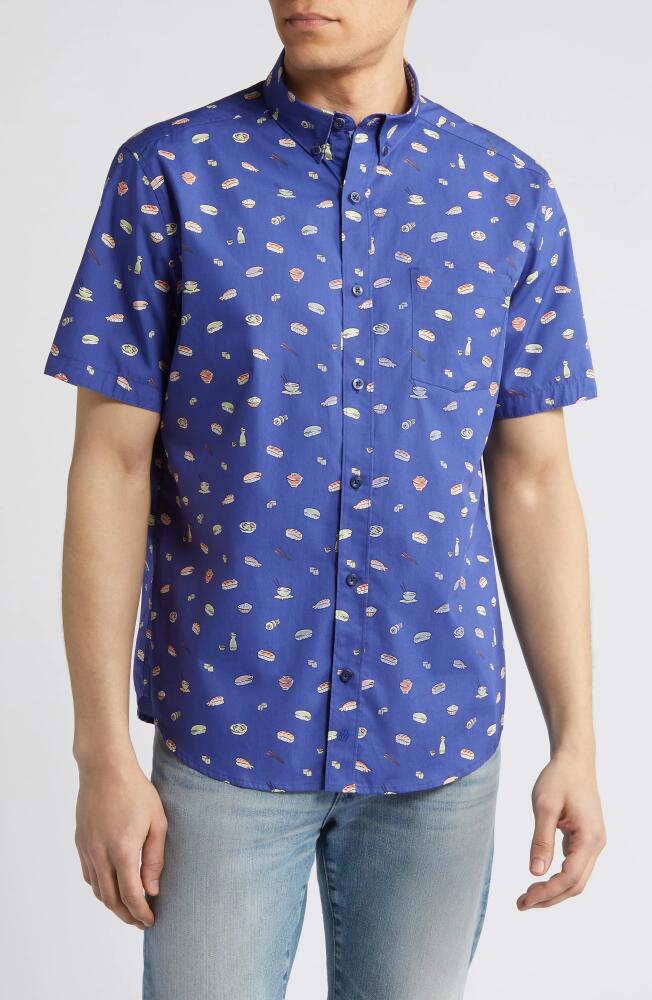 Johnston & Murphy Sushi Print Short Sleeve Cotton Button-Down Shirt in Navy Cover