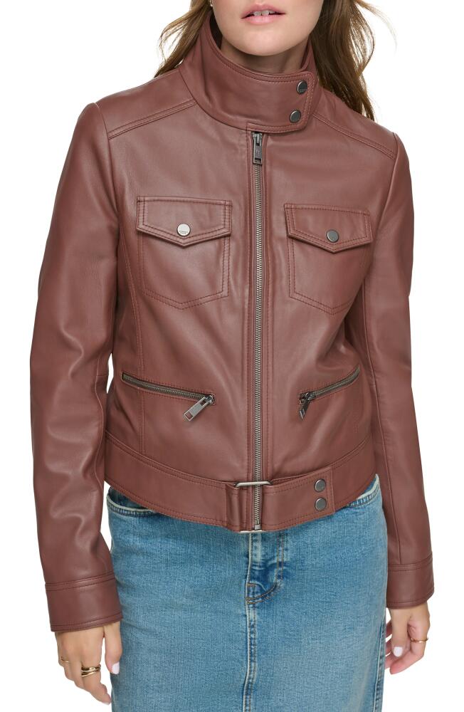 Andrew Marc Leather Moto Jacket in Fig Cover