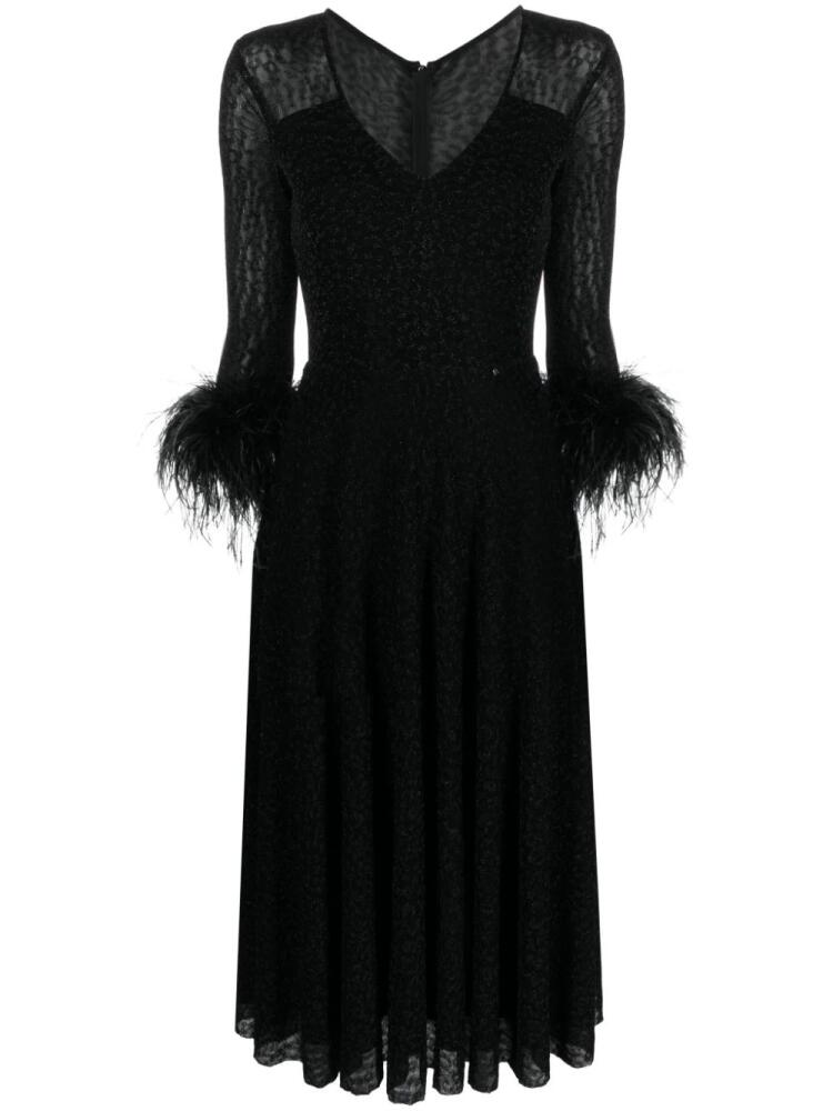 NISSA feather-trim V-neck dress - Black Cover