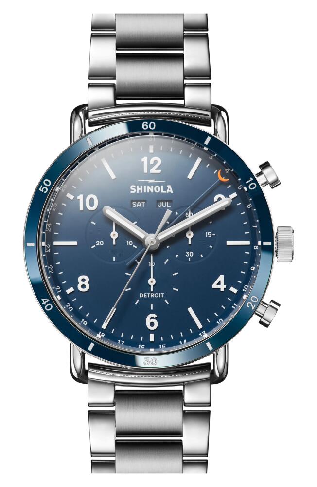 Shinola The Canfield Chrono Bracelet Watch, 45mm in Silver/Midnight Blue/Silver Cover