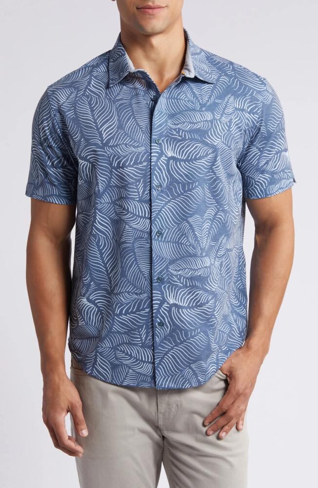 Fundamental Coast Wilshire Sagebrush Leaf Print Short Sleeve Stretch Button-Up Shirt in Maui Blue Cover