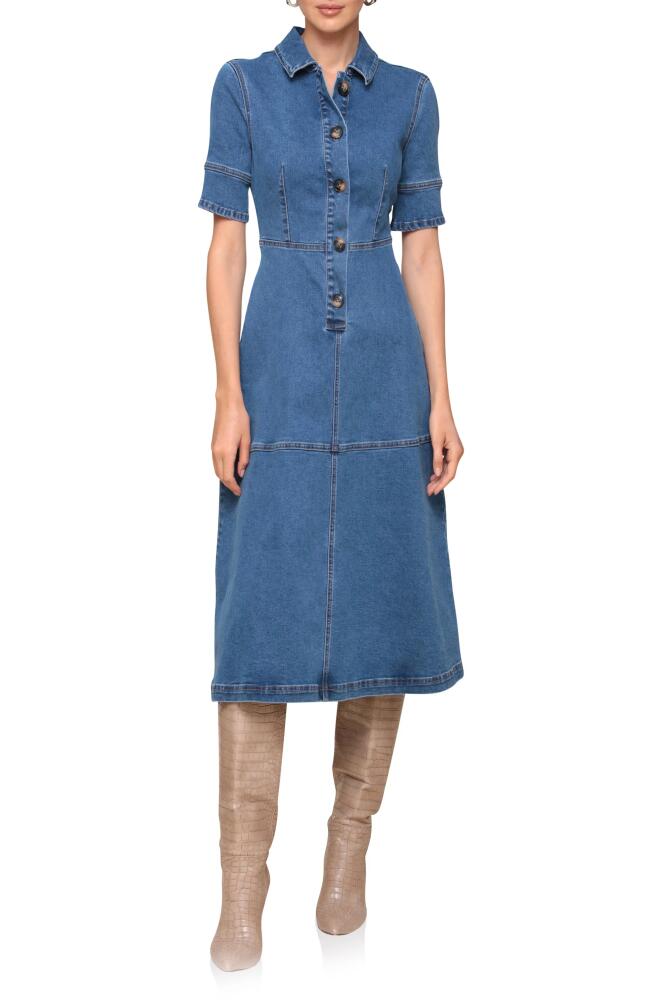 Avec Les Filles Denim Midi Shirtdress in Medallion Wash Cover