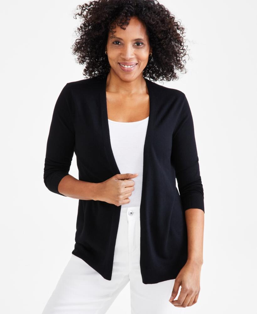 Style & Co Petite Open-Stitch Long-Sleeve Cardigan, Created for Macy's - Deep Black Cover