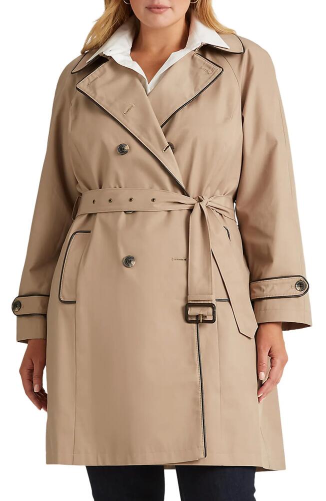 Lauren Ralph Lauren Water Repellent Cotton Blend Belted Trench Coat in Sand Cover