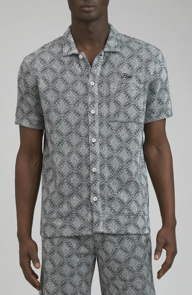 PRPS Beippu Jacquard Short Sleeve Button-Up Shirt in Grey Cover