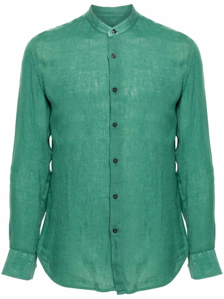 120% Lino band-collar linen shirt - Green Cover