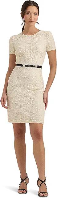 Lauren Ralph Lauren Lace Puff-Sleeve Cocktail Dress (Mascarpone Cream) Women's Dress Cover