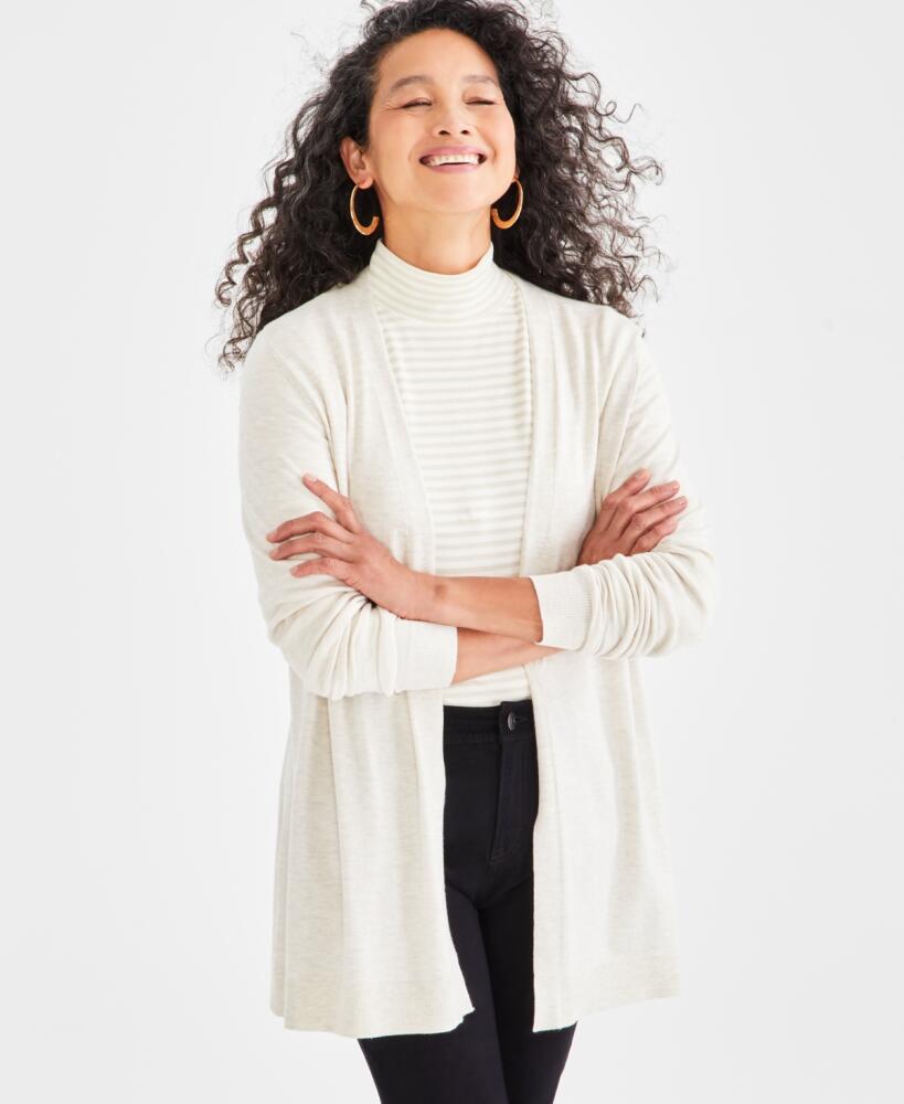 Style & Co Petite Open-Stitch Long-Sleeve Cardigan, Created for Macy's - Beige Tint Heather Cover