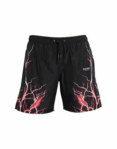 Phobia Archive Black Swimwear With Red Lightning Man Swim trunks Black Polyester Cover