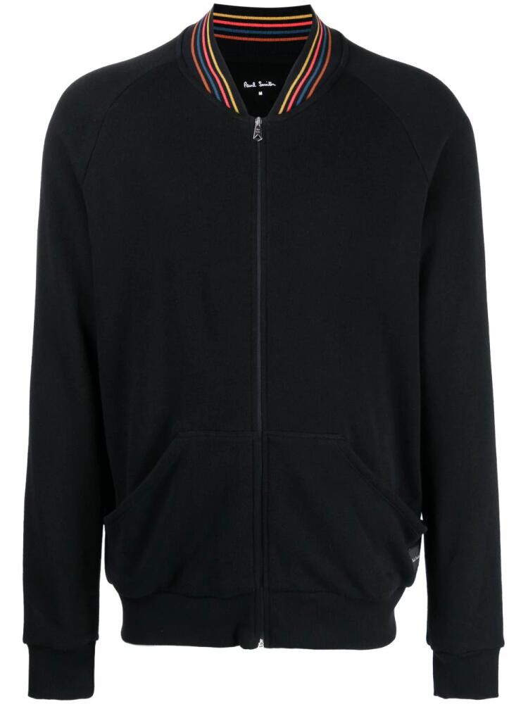 Paul Smith striped-collar logo-patch jacket - Black Cover