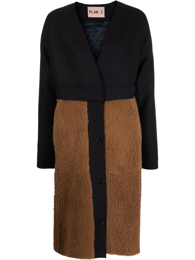 Plan C sheepskin panel coat - Blue Cover