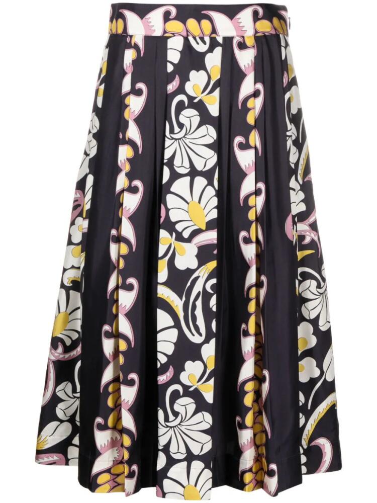 Tory Burch floral-print pleated silk skirt - Black Cover