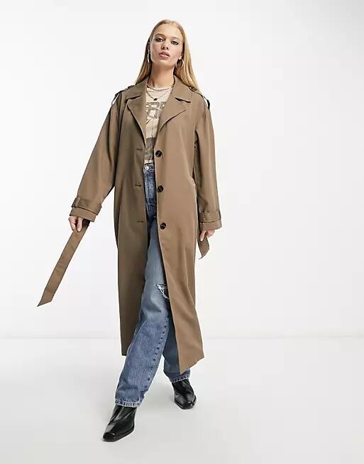 Only longline trenchcoat in mocha-Brown Cover