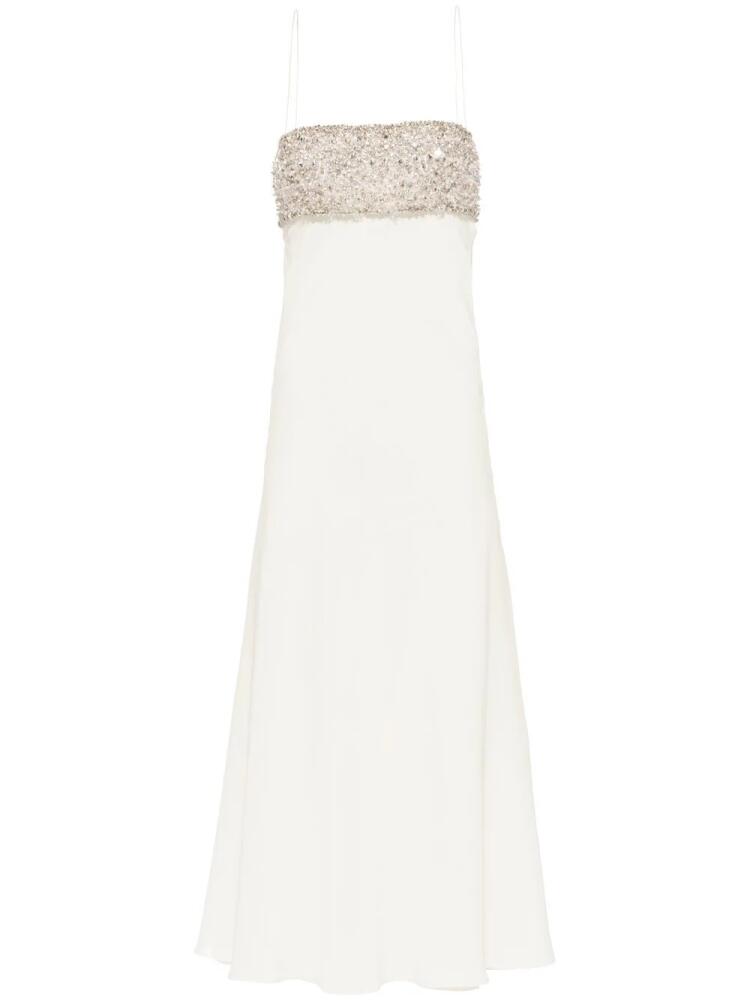 Miu Miu bead-embellished flared midi dress - White Cover