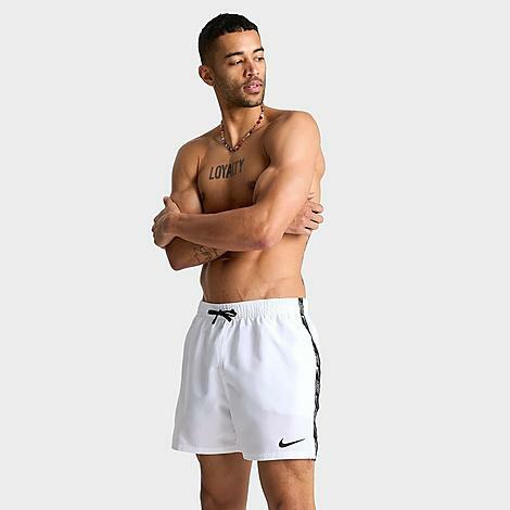 Nike Men's Swim Tape Logo 5" Volley Shorts in White/White Cover