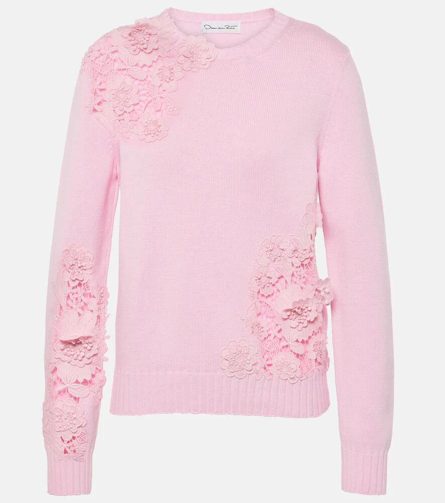 Oscar de la Renta Floral lace-trimmed cotton sweater Cover