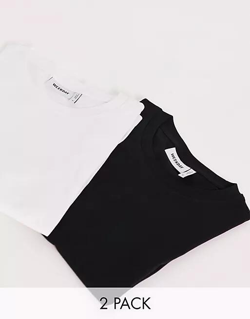 Weekday Essence standard 2 pack t-shirt in black white-Multi Cover