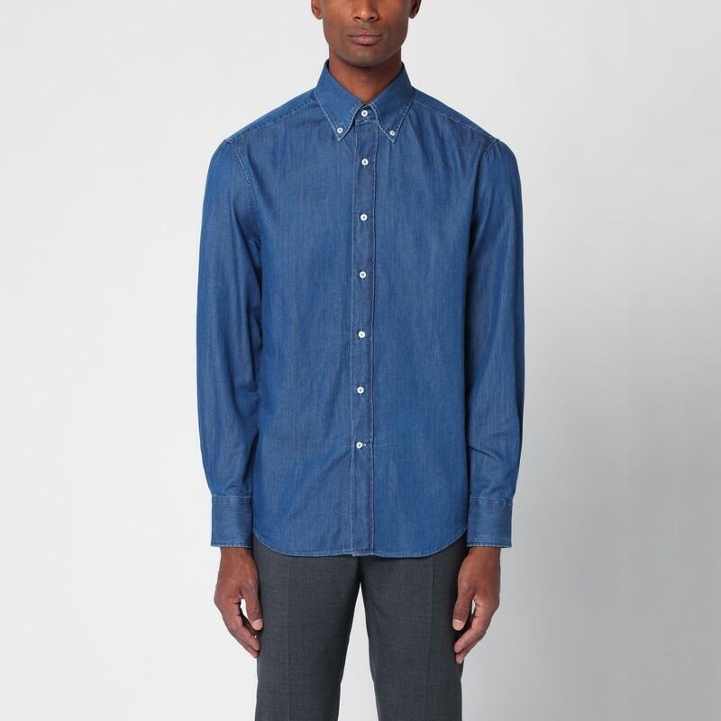 Brunello Cucinelli Blue denim button-down shirt Cover