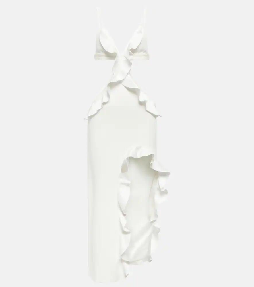 David Koma Ruffle-trimmed asymmetrical cutout midi dress Cover