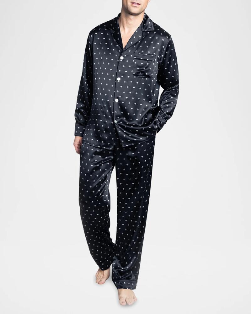 Petite Plume Men's Art Nouveau Mulberry Silk Long Pajama Set Cover